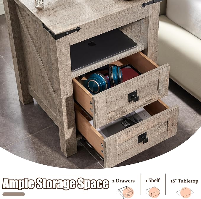 T4TREAM Nightstand with Charging Station, End Table, Side Table with 2 Drawers - Image 6