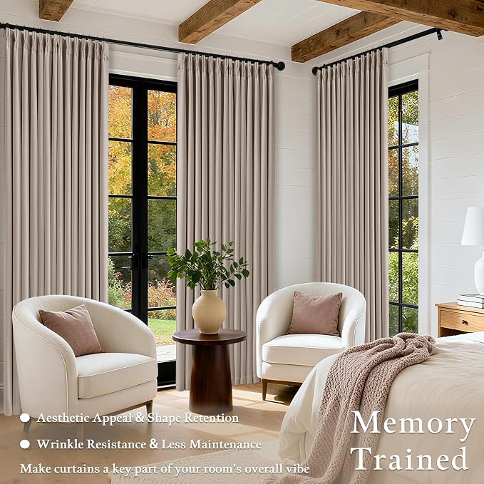 Burlywood Birch 94 Inch Long Blackout Curtains Thick Linen Pinch Pleated | 100% - Image 7