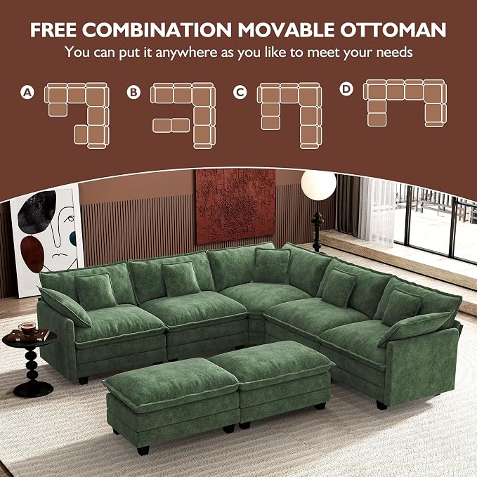 Ihanherry 114" V-Shaped Modern Sofa Modular Sectional Cloud Couch - Image 7