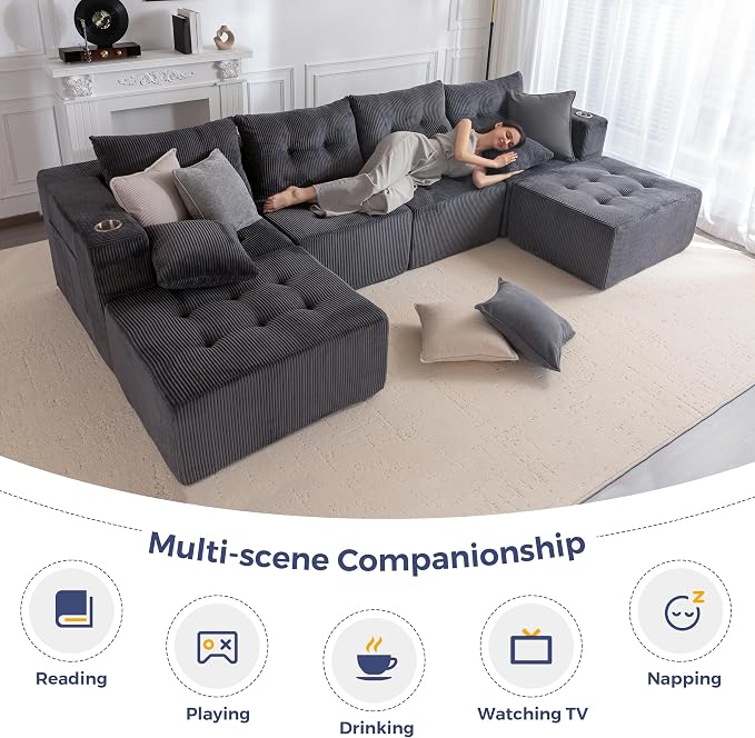 MAXYOYO 129.5" Modular Sectional Sofa Couch, U Shaped Modern Cloud Couch - Image 8