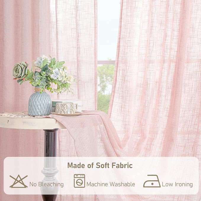 95 Inches Long Pink Linen Curtains - Image 8