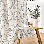 Extra Long Black Vintage Floral Linen Curtains Farmhouse 2 Panels | Elisa Series - Image 8