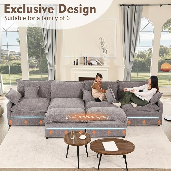 GOSUHI 142.5" U Shaped Couch, Modular Sectional Sofa, 3-Seater Comfy Cloud Couch - Image 3