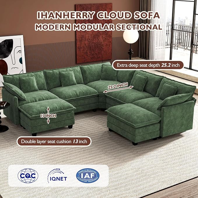 Ihanherry 114" V-Shaped Modern Sofa Modular Sectional Cloud Couch - Image 3