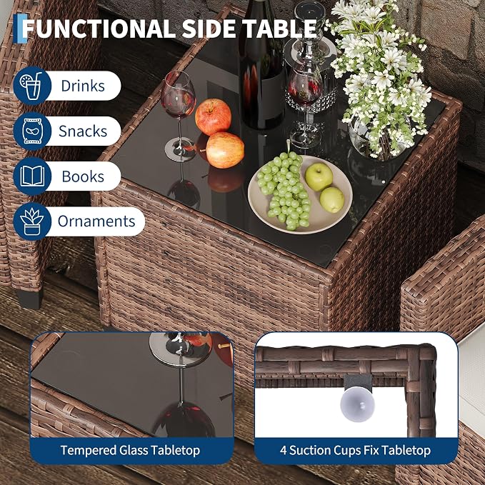 Garvee Outdoor Wicker Chairs, 3 Pieces Patio Furniture Set, All Weather High - Image 8