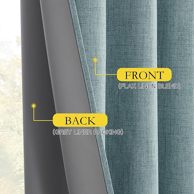 NICETOWN Skylark Blue Blackout Linen Curtains 95" Long, Rod Pocket Back Tab - Image 6
