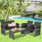 Goplus 4-Piece Rattan Patio Furniture Set, Outdoor Wicker Conversation Sofa - Image 6