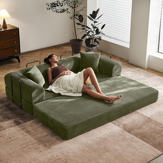 79" Convertible Sofa Bed with Fixed-Shape Frame & Removable Armrests, Modular - Image 9