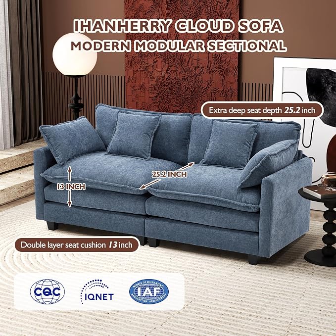 Ihanherry Cloud Sofa 77 Inch Loveseat, Modern Sectional Couch, 2-Seats Sofa - Image 3