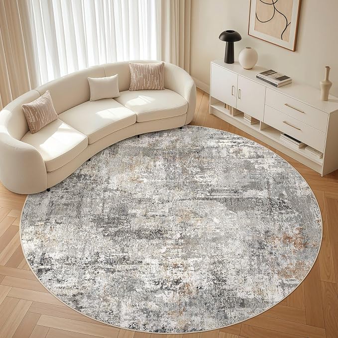 LOONGRUG Round Rug 10x10 Washable Circle Large Neutral Modern Abstract Rug | - Image 8