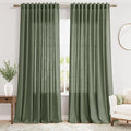 70 Inches Wide Olive Green Linen Curtains by Nanspring