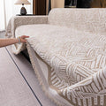 VClife Boho Couch Cover, Abstract Cream and Khaki Line Geometric Jacquard Couch by VCLIFE