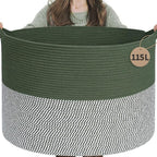 INDRESSME 115L Extra Large Cotton Rope Blanket Basket, Home Decor Laundry by INDRESSME