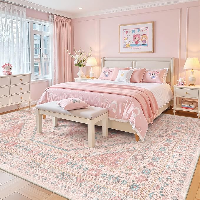 Pink Rugs for Bedroom-8x10 Area Rugs for Living Room, Girls Room | Washable - Image 9