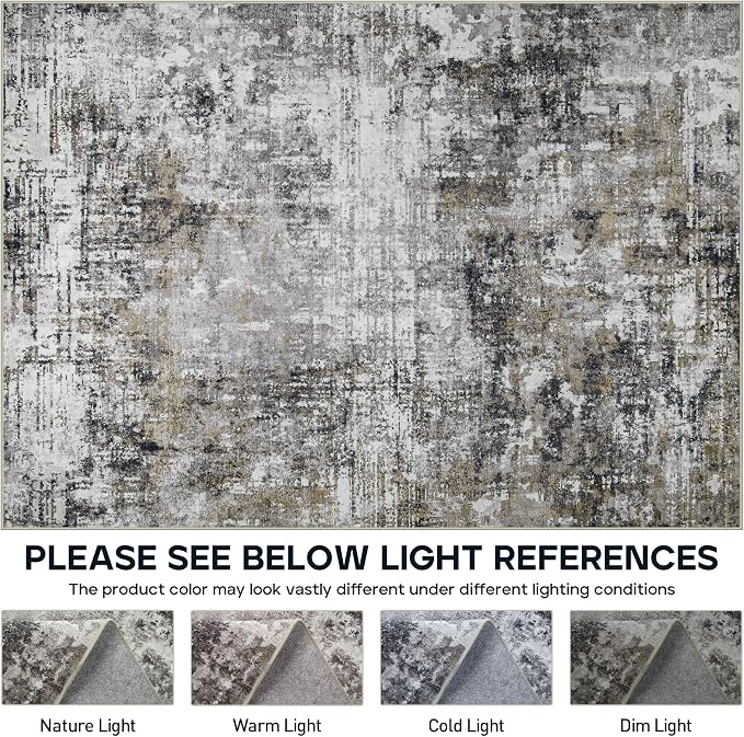 9x12 Area Rugs for Living Room Bedroom Dining Room Washable Black Gold | Soft - Image 8