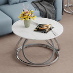 O&K FURNITURE Silver Coffee Table, Round Coffee Table Faux Marble Veins - Image 7