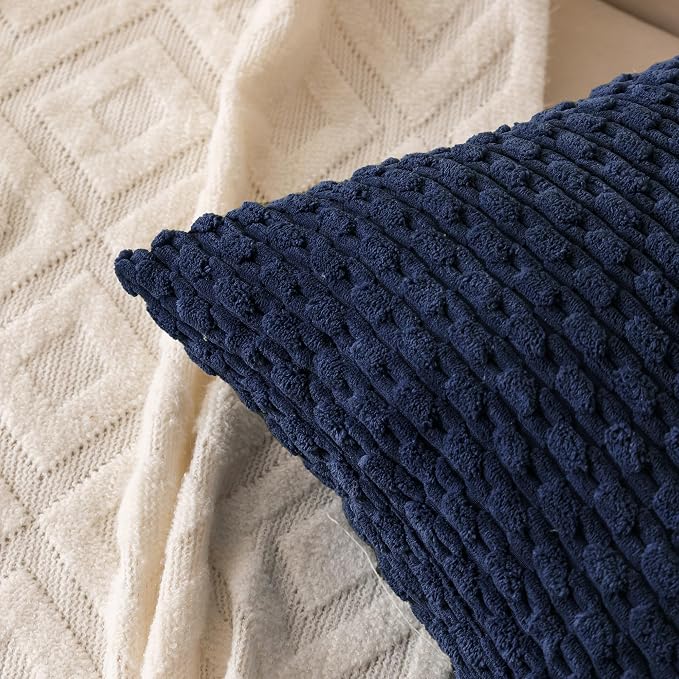 Set of 4 Navy Blue Decorative Throw Pillow Covers 26x26 Inch Corduroy Pillow - Image 5