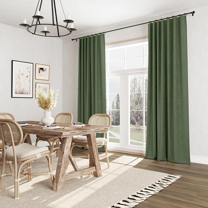 Olive Green 100% Blackout Curtains 108 Inch Length 2 Panels Set - Image 8
