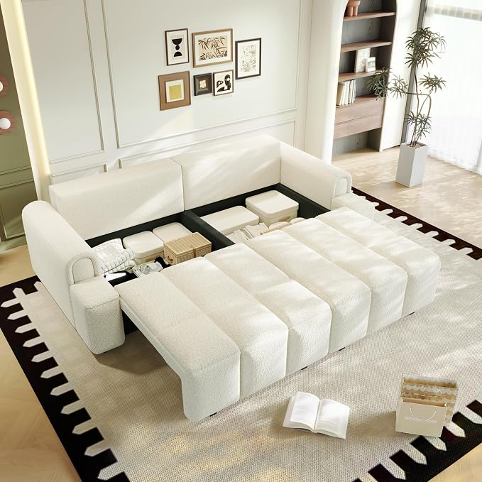 KEIKI 90.2" 4-Seater Modern Convertible Sofa Bed – Teddy Fabric Couch - Image 5