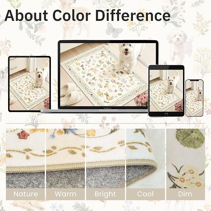 Soalmost Dog 5x7 Area Rugs for Living Room, Washable Animal Soft Rug Beige | - Image 8