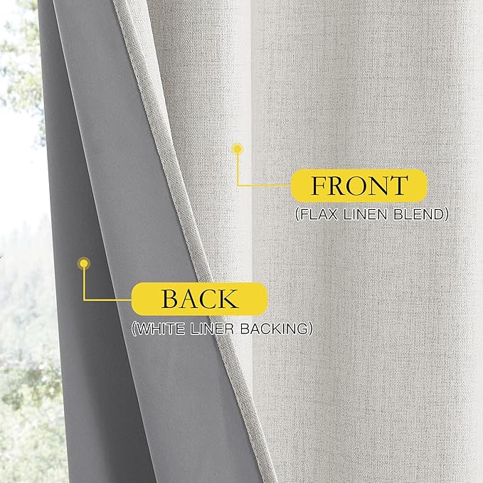 NICETOWN 100% Blackout Curtains 72 inch Long 2 Panels, Linen Blend Thermal - Image 5