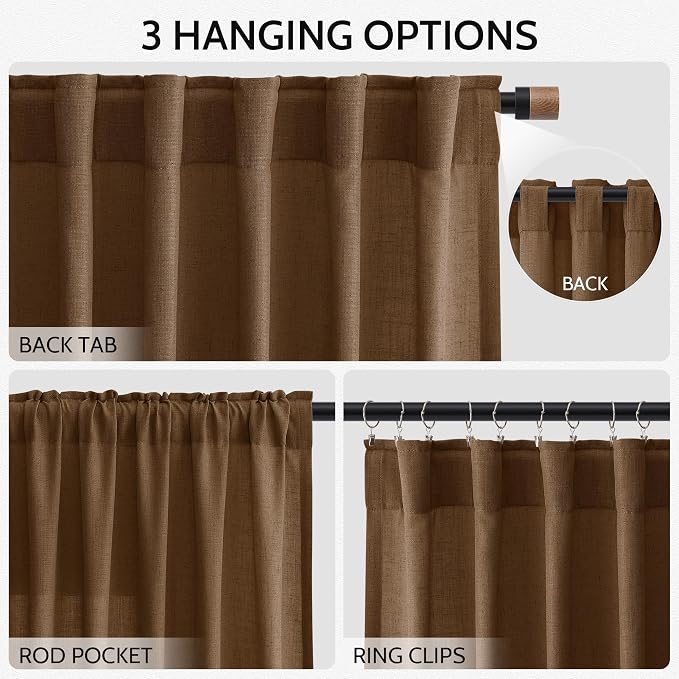 Tobacco Brown Linen Curtains 63 Inches Long 2 Panels - Image 2