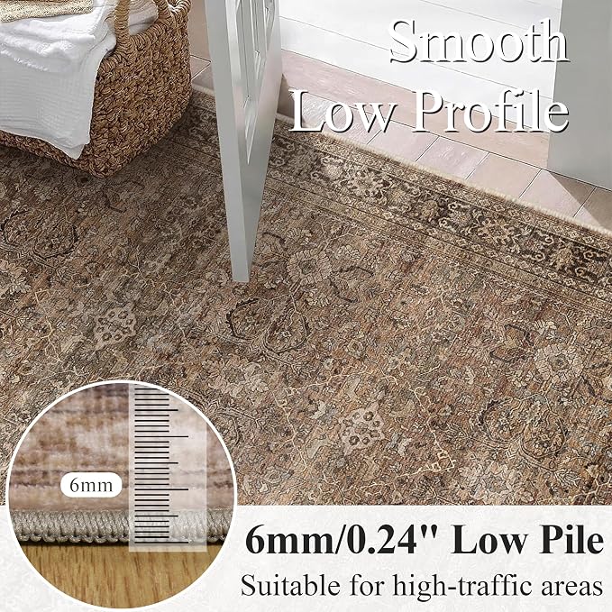 Schweek 6ft Round Rug Brown Washable Non-Slip Circle Area Rugs - Image 3