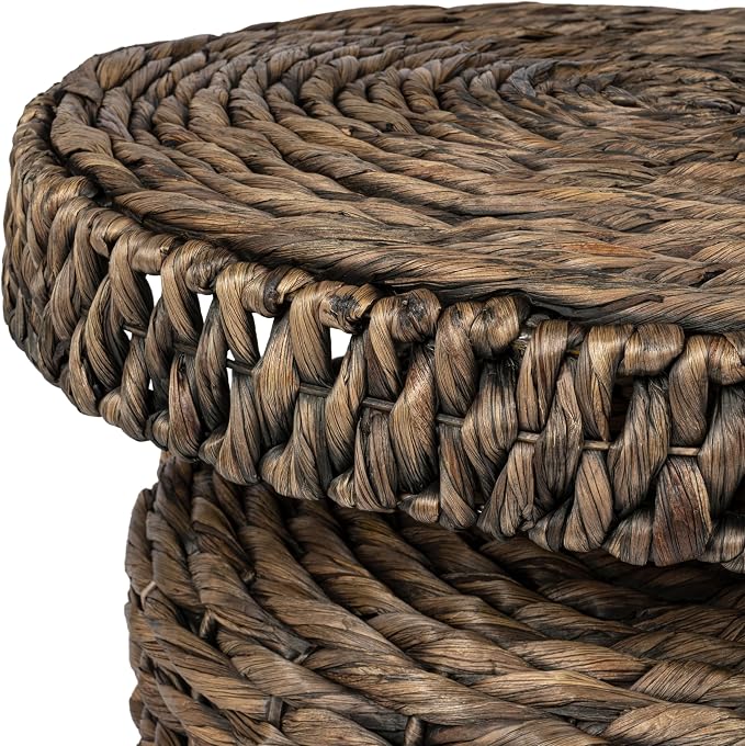 JONATHAN Y Marisol 24" Round Brown Woven Water Hyacinth Side Table - Image 7