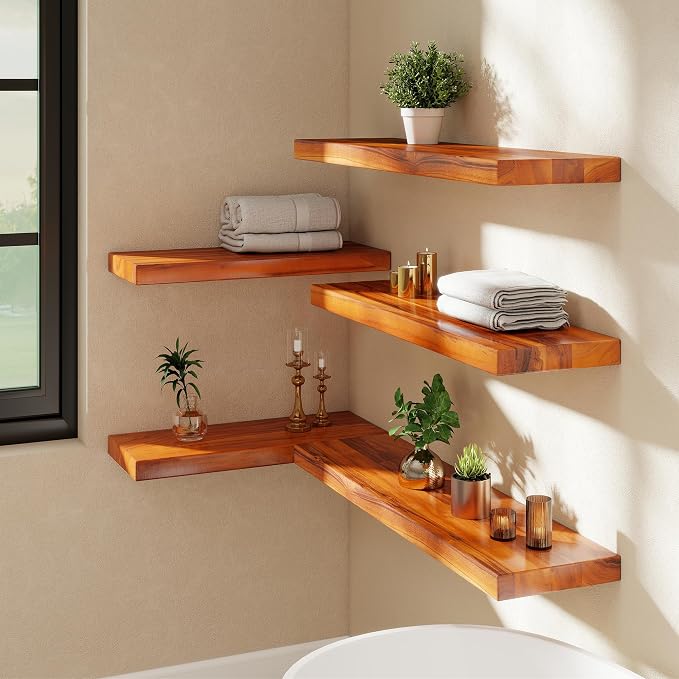 48" Solid Teak Floating Wall Shelf - Image 2