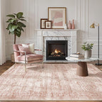Soalmost 5x7 Area Rugs Pink Low Pile Washable Trendy Faded Style Rug | Vintage - Image 3