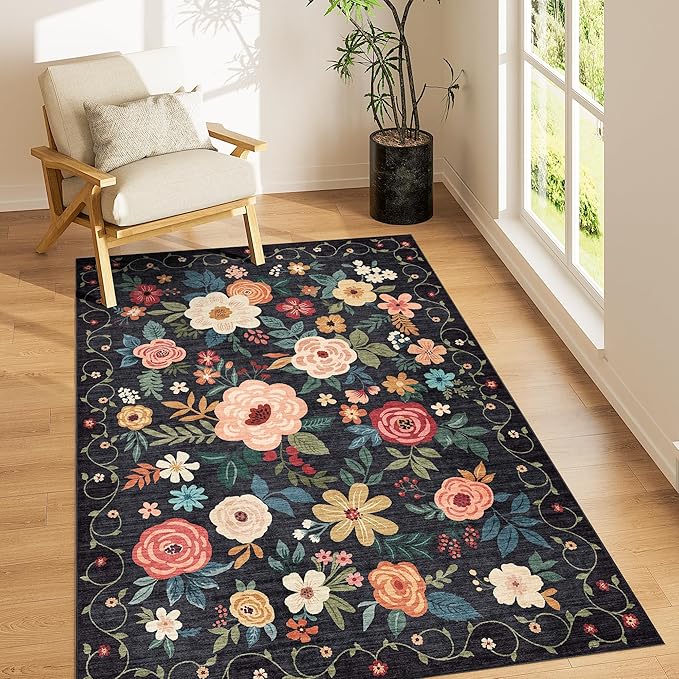 DUKINO 3x5 Area Rug, Floral Washable Rug by DUKINO
