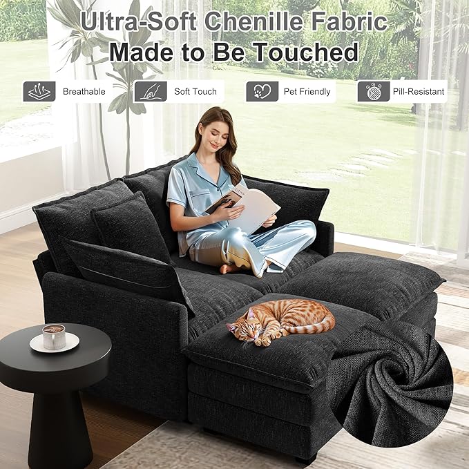 58" Cloud Couch Loveseat, Deep Seat Modular Sectional Sofa - Image 4