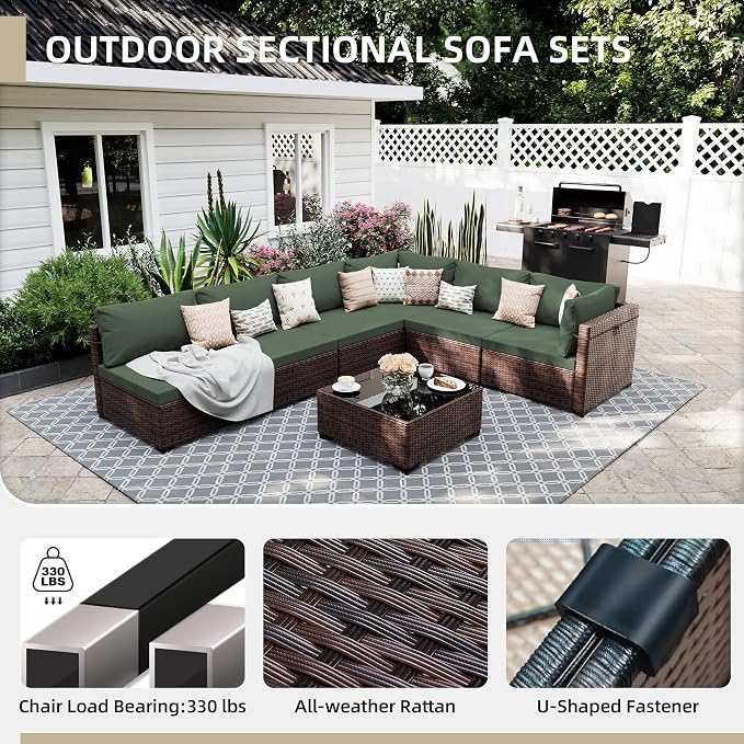 UPHA 7 Pieces Patio Furniture Sets, Wicker Outdoor Sectional Sofa Couch - Image 3
