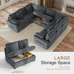 Hanherry Sectional Sofa with Pull Out Couch Bed, 8 Seat Corduroy Sleeper Sofa - Image 4