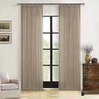 Textured Linen Pinch Pleated Curtains Tan Greige 84 Inches Long 2 Panels | - Image 7