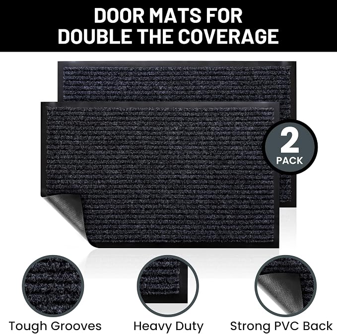 Front Door Mat, Indoor Outdoor Welcome Entryway Doormat, 30x17 Steel Gray | - Image 2