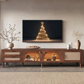 Merax Rattan TV Stand with LED Lights, Solid Wood Feet, Living Room, Bedroom by Merax