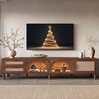 Merax Rattan TV Stand with LED Lights, Solid Wood Feet, Living Room, Bedroom by Merax
