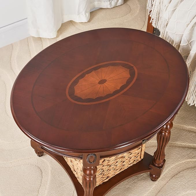 LEEMTORIG Oval Round End Table, 2-Tier Cherry Wood End Table Solid Wood Side - Image 7