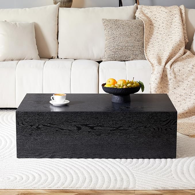 39.3'' Wood Coffee Table with Black Wood Grain, Rectangular Low Tables - Image 3