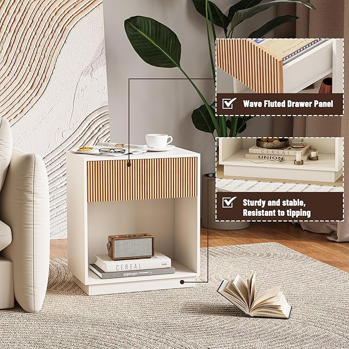 Fluted Nightstands Set of 2, Modern Bedside Table - Image 4