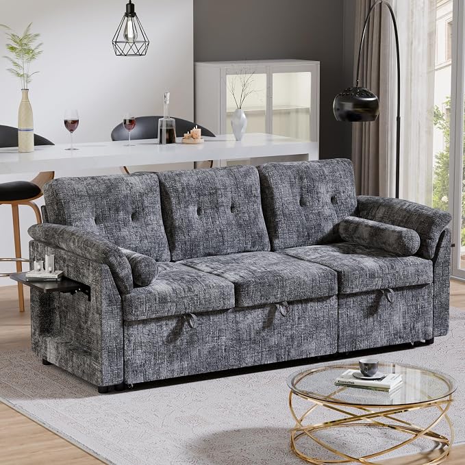 Convertible Sleeper Sofa Bed, 63 Inch Chenille Pull Out Couch - Image 11