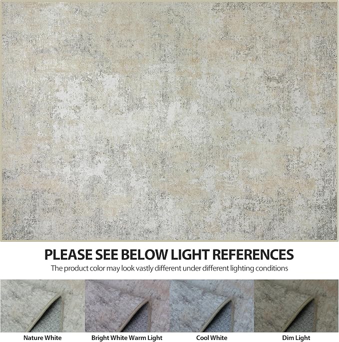 6x9 Area Rugs for Living Room Washable Bedroom Dining Room Beige Grey | Modern - Image 7