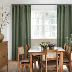 Olive Green Linen Pinch Pleated Light Filtering Curtains 84 Inches Long | Semi - Image 6