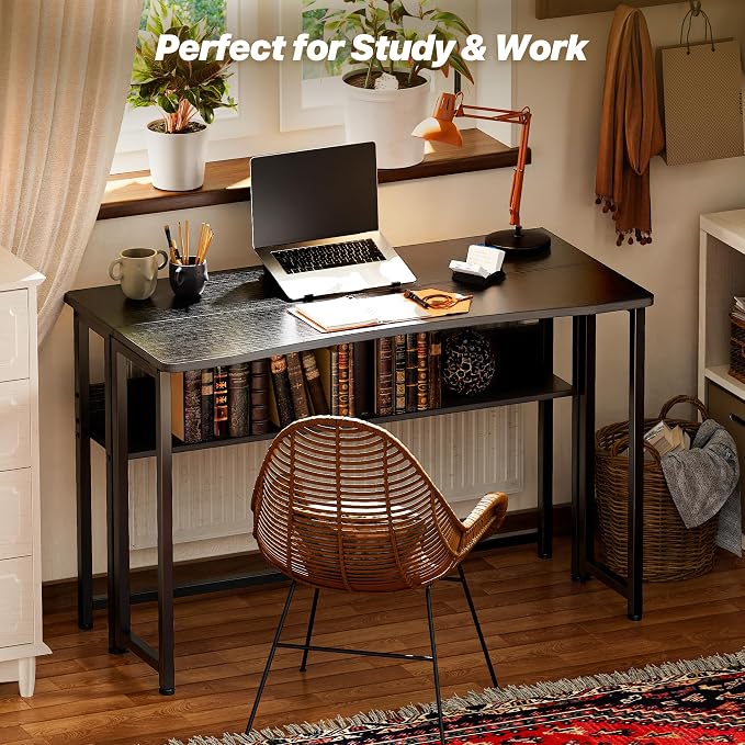 Huuger Folding Desk with Storage Shelf, 39.3 Inch Foldable Computer Table - Image 8