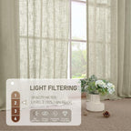 Oatmeal Linen Semi Sheer Curtains 63 Inch Length, Light Filtering Neutral Boho - Image 5