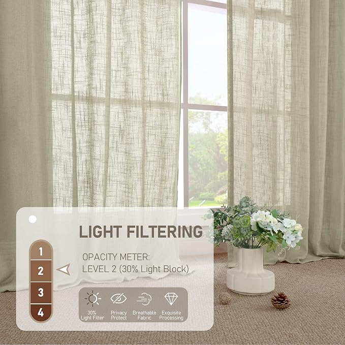 Semi Sheer Linen Curtains 72 Inches Long 2 Panels Set, Light Filtering Rustic - Image 5