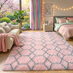 7x9 Area Rugs for Living Room Bedroom, Fluffy Pink and Grey Geometric Rug | - Image 7