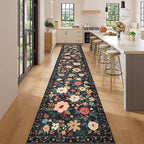 DUKINO 2.6x14 Washable Runner Rug, Floral Non Slip Long Runner Rug, Low Pile - Image 3