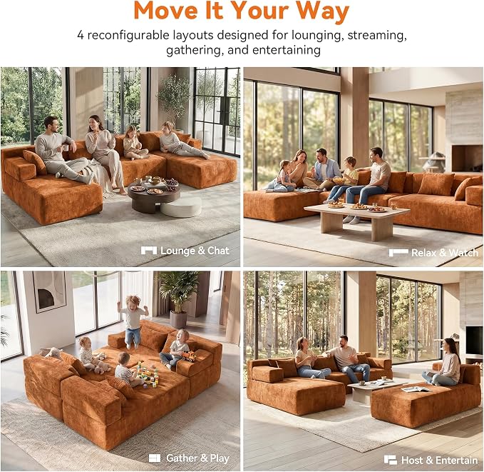 MONVANE 141" U Shaped Cloud Sectional Couch - Image 4